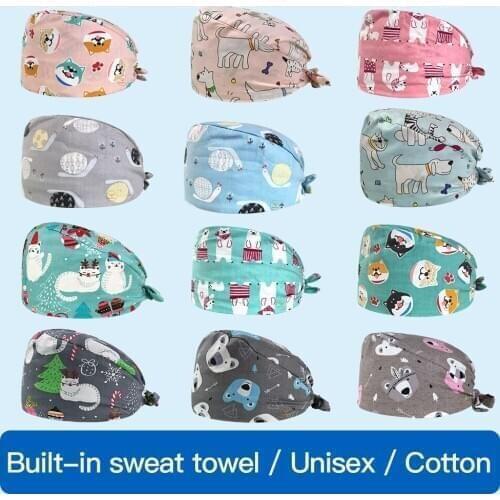 New High Quality cartoon cute printing Elastic Scrubs hat pet shop laboratory work hats beauty salon Male and female Scrubs Caps
