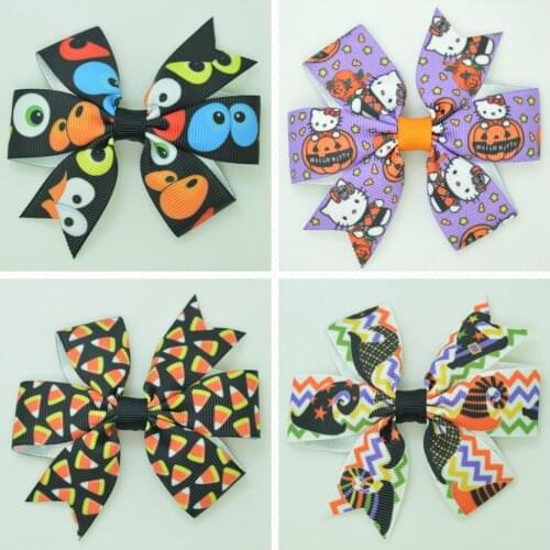 SUPWRF 3.1'' Halloween kids hair accessories hair Bow With Clip hair ties Printed Ribbon headwear wholesale 20 PCS T0929