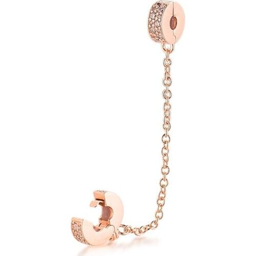 Charms fits for Necklaces Bracelets Clear Pave Safety Chain Clip Rose Beads 100% 925 Sterling-Silver-Jewelry Free Shipping