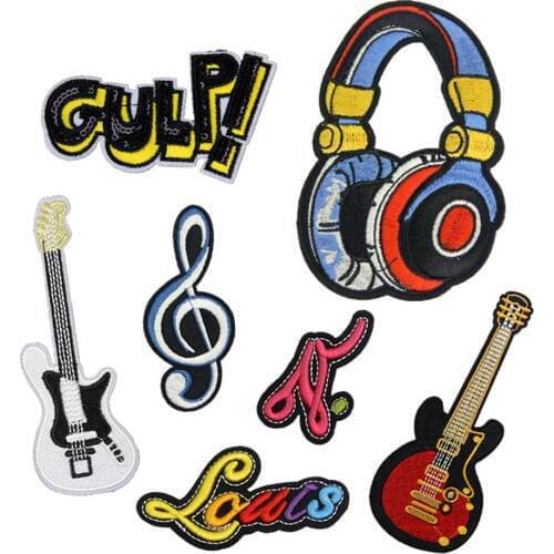 Fabric Embroidered Guitar Note Patch Cap Clothes Stickers Bag Sew Iron On Applique DIY Apparel Sewing Clothing Accessories BU199