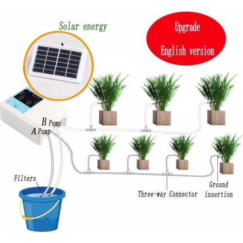 English Speaking Solar Energy Garden Automatic Watering-device Timer-system Drip-irrigation Water-pump Potted Plant Intelligent