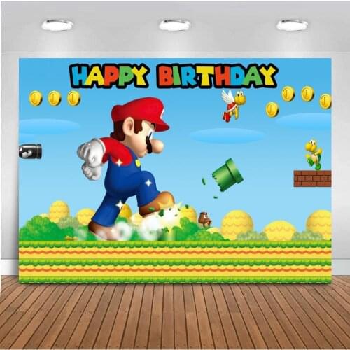 Video Game Super Mario Backdrop Childs Birthday Party Photo Background Photography Studio Prop Vinyl Banner Photocall