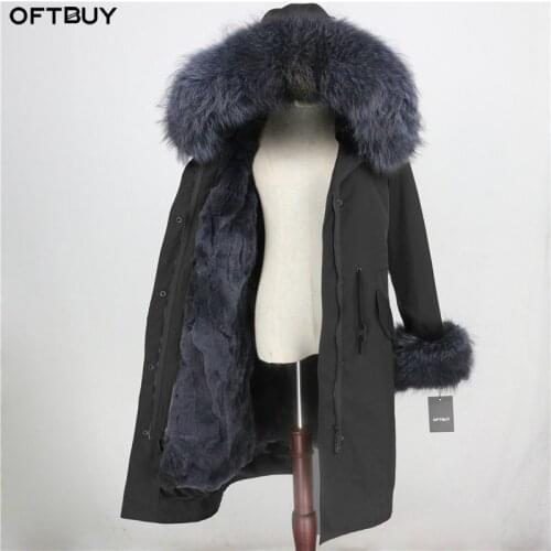 OFTBUY Waterproof Outerwear X-long Parka Winter Jacket Women Natural Raccoon Fur Hood Real Rabbit Fur Coat Warm Streetwear New
