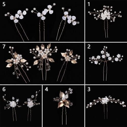 Women Hairpins Hair Clips Headpieces Wedding Hair Jewelry Accessories Crystal Pearls Hair Forks For Bridal Hairstyle Dropship