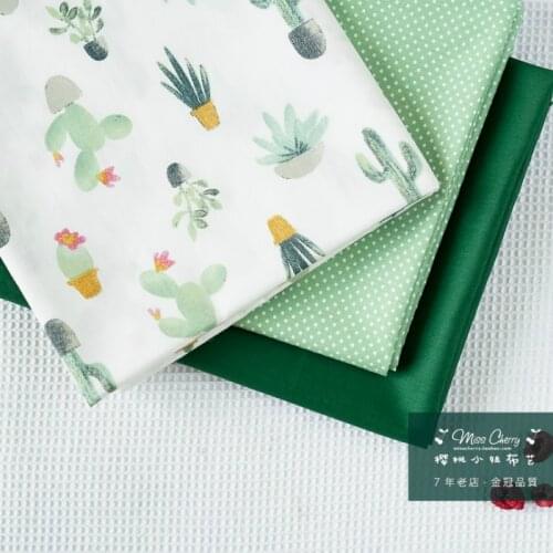 1pcs 160x50cm / 3pcs 49x50cm spring green Succulents Twill Cotton Cloth make Dress Baby Clothes Garment diy bedding apron fabric