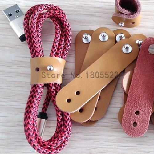 10PCS Genuine Leather Buckle Cable Winder Cable Wire Organizer Cord Holder For iphone samsung USB Charger Data Lines