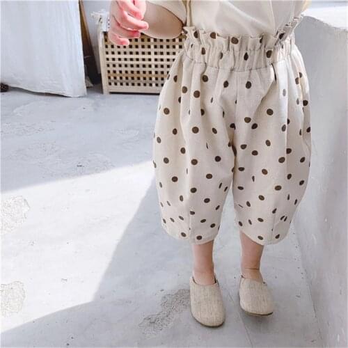 2021 Loose Girl Summer Sweet Dot Pant Kids Children 3/4 Length Trousers Clothing Toddler High Quality