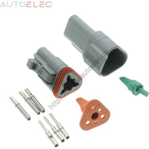 3 Pin AT06-3S Amphenol DT 3 Deutsch GRAY Female connector 1060-16-0122 u-barrel terminal Nickel HARLEY CATERPILLAR RACE CARS