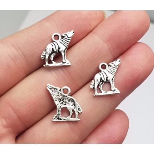 50pcs/lot--15x15mm, Antique silver plated wolf charms,DIY supplies,Jewelry accessories