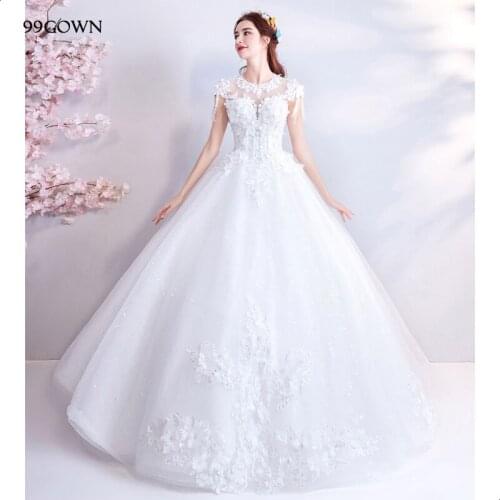 99GOWN 2021 Backless Embroidery Long Wedding Dress Sleeveless A-Line Satin Scoop Tulle Ball Gown Beading Simple Bridal Dress