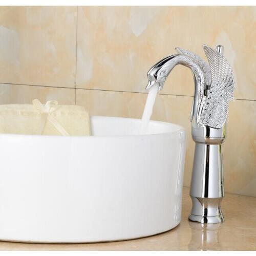 Free shipping chrome finish Single hole bathroom basin Lavatory sink Swan Tall faucet Deck mounted