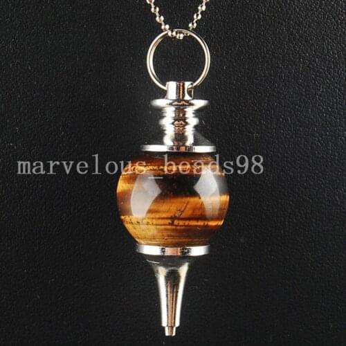 Free Shipping Women Fashion Jewelry Tigers Eye Pendulums Ball Necklace With Chain 1pcs C3219