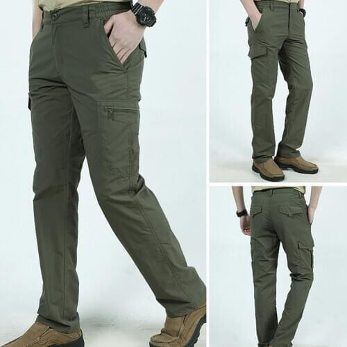 Men Fashion Casual Pants Men Side Pockets Pants Men Solid Color Quick Dry Thin Multi-pocket Long Cargo Pants Outdoor Trousers