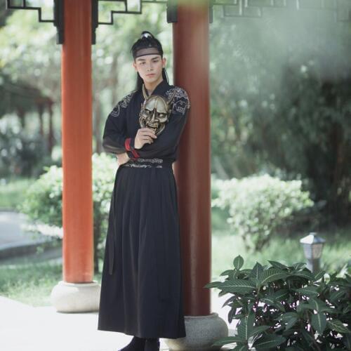 Black Embroidery Dance Costumes Hanfu Men Festival Outfit Chinese Folk Fairy Dress Singer Stage Rave Performance Clothing DC3444