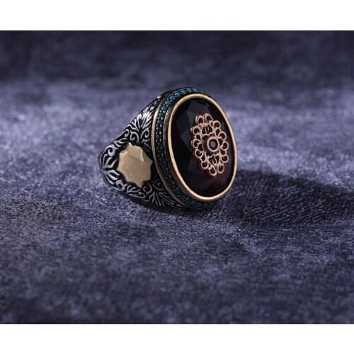 Zircon 925 Sterling Silver Engraved Special Craftmanship Traditional Handmade Turkish Signet Ring Jewelry Gift for Women Men