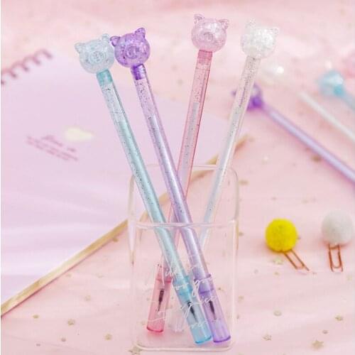 40 Pcs Cute Colorful Crystal Pig Gel Pens Kawaii School Supplies Korean Novelty Stationery Cartoon Animal Gel-ink Pen Girls Gift
