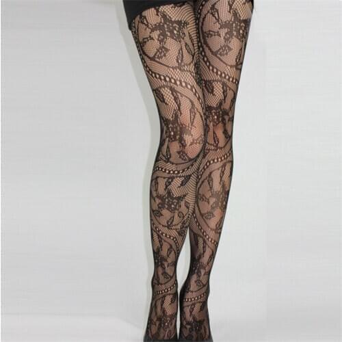 Womens Sexy Vintage Stocking Sheer Floral Lace Top Thigh Knee High Socks Nylon Stockings Nets Female Stockings Black Long Sock