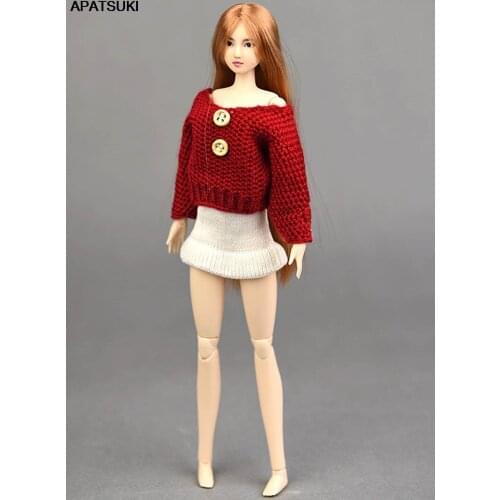 Red Long Sleeve Tops Sweater for Barbie Doll Outfits Clothes for 1/6 BJD Doll Accessories Kid DIY Toy For Children Doll Clothes