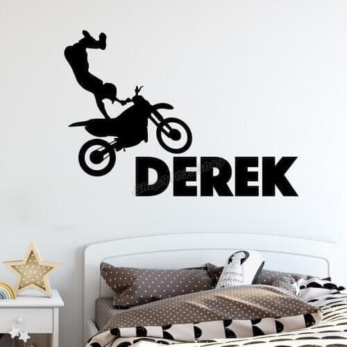 Motocross Personalized Name Wall Decal Dirt Bike Motorbike Name Children Wall Sticker for Boy Room Nursery Above Bed Decor B274