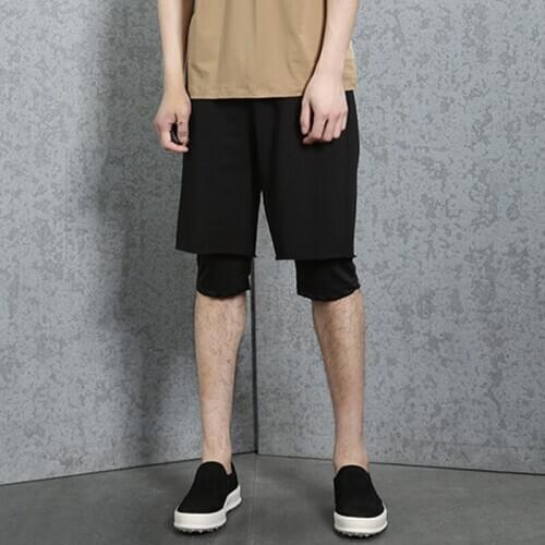 Hong Kong style shorts mens fake two-piece boxer shorts loose hip-hop mens sport 5-piece pants