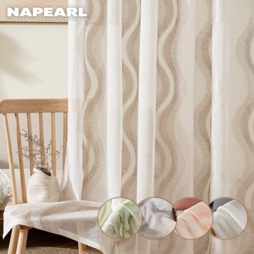 NAPEARL Modern Tulle Curtains for Living Room Geometric Embroidered Sheer Curtains for Bedroom White Voile for Cafe Custom made