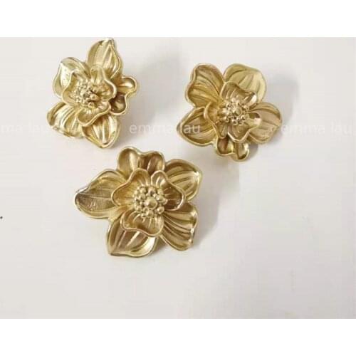Solid Brass Cabinet Door Handle Furniture Drawer Knobs Camellia Flower Shape Pulls Single Hole Gold Kitchen Cabinet Handles