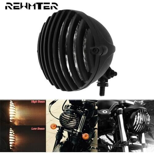 Motorcycle Front Retro Grill Headlight Amber High Low Beam Headlamp For Harley Softail Sportster XL 48 Touring Road Glide Dyna