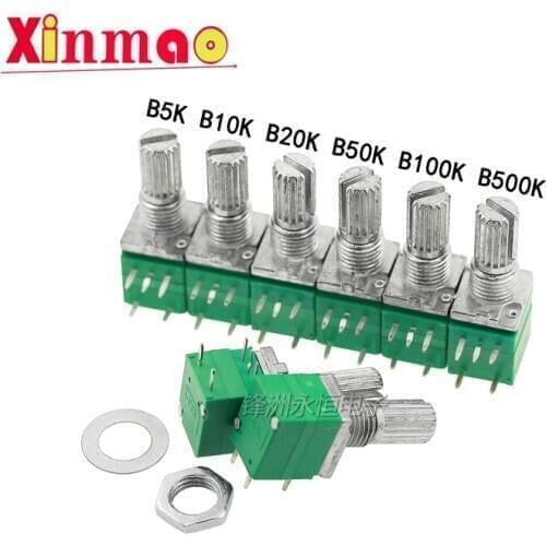 5pcs/lot RV097NS Potentiometer 5K 10K 20K 50K 100K 500K With Switch 5pin Shaft 15mm Audio Amplifier Adjustable Potentiometers