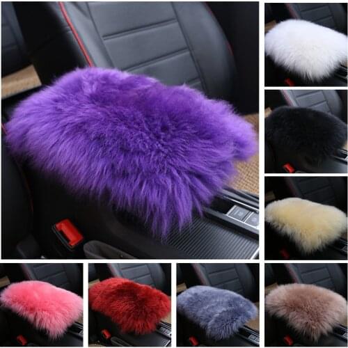 Furry Armrest Cover for Car Real Sheepskin Wool Fur Soft Fluffy Auto Center Console Cover Universal Fit