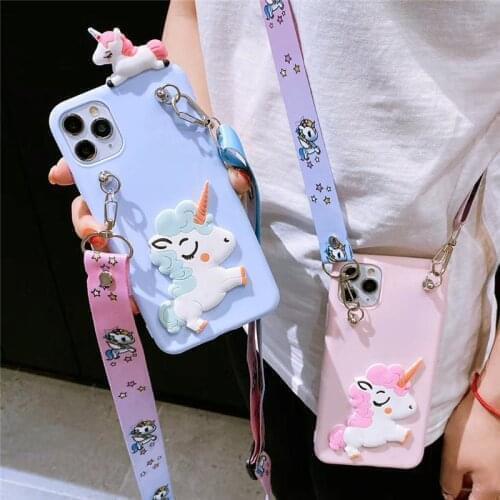 Lanyard Silicone Cover For Samsung Galaxy M21 A70 A02S A21S A50 A71 A51 A32 A52 A10S A20S A30S unicorn Soft Case Fundas Shell