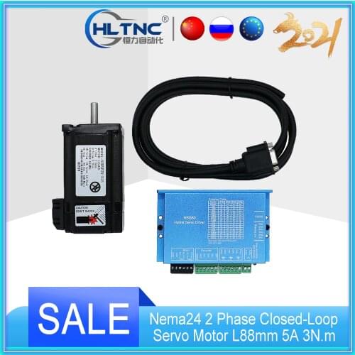 RU EU free VAT Nema24 2 Phase Closed-Loop Servo Motor L88mm 5A 3N.m & HSS60 6A Hybrid Step-servo Driver CNC Controller Kit