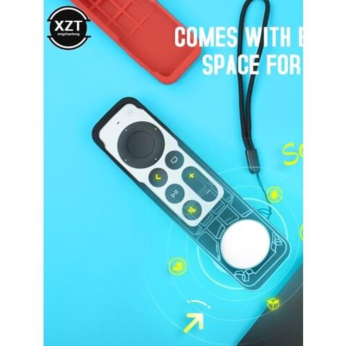 Silicone remote control protective cover Apple TV 4K compatible with airtag, shockproof, non-slip, turquoise blue with luminous