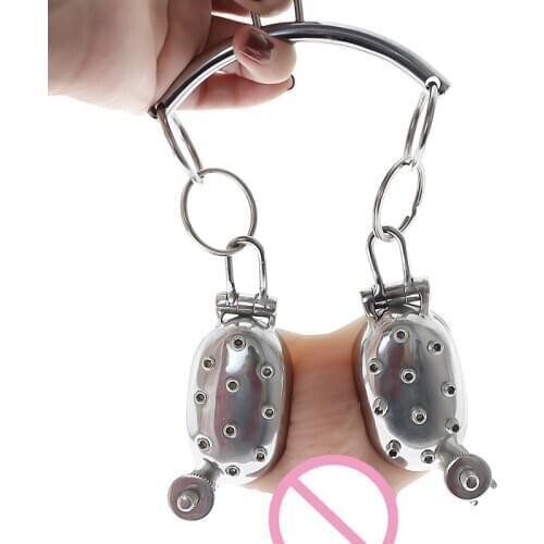 Evil Shells Stainless Steel Ball Stretcher CBT Spiked Ball Crusher Cock Ring Ball Torture Pain Pleasure Gratification Sex Toys