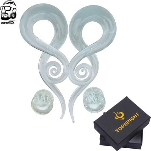 Glass Translucent Earrings White Jellyfish Ear Plug Tunnel Expander Body Piercing 8mm-12mm Fashion women With Gift Boxes