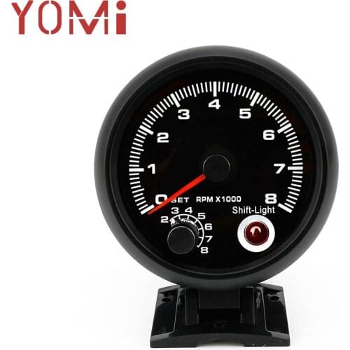 YOMI 80mm Car Tachometer Gauge 0-8000 RPM Gauge Fit 8 6 4 Cylinder 7 Colors Led Light 12V Shift Light