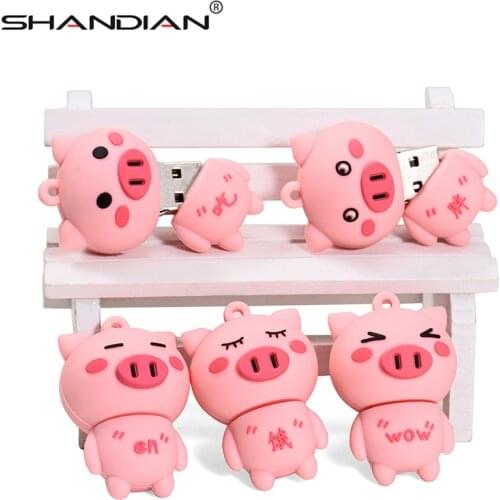 SHANDIAN USB 2.0 New cute Little pink pig usb flash drive pendrive 4GB 16GB 32GB 64GB memory Stick Pendrives thumb drive gifts
