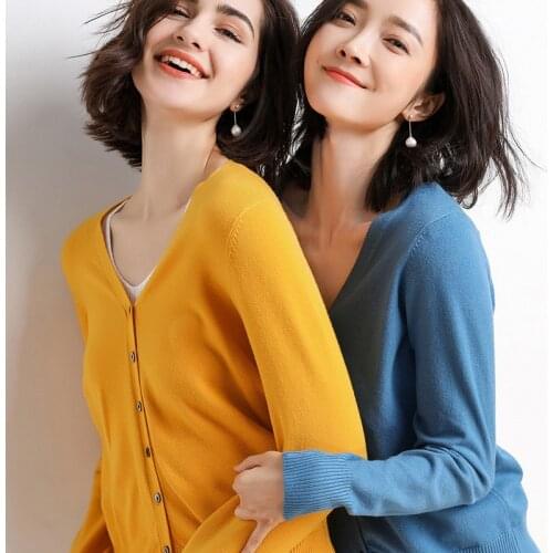 2021 new womens clothing early autumn V-neck cardigan white sweaters sweater buckle cardigan solid color coat for women