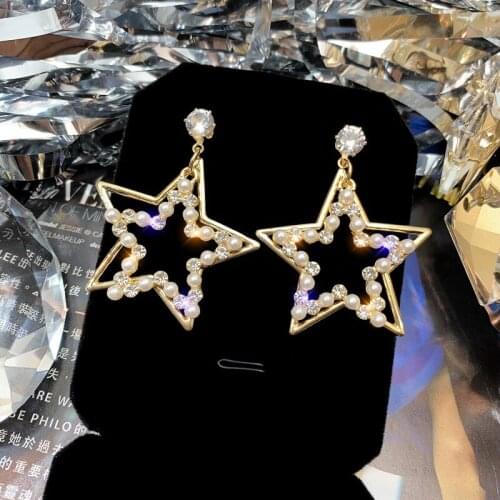 KNOCK Trendy Crystal star Pendant Drop Earrings For Women Fashion Charm Statement Jewelry Wedding Earrings Female