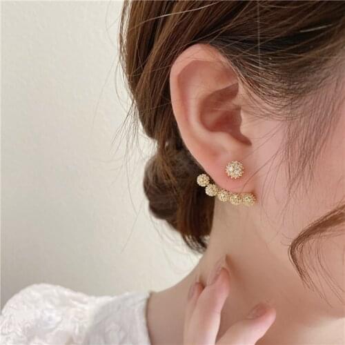 MENGJIQIAO Korean Cute Delicate Metal Zircon Ball Drop Earrings For Women Fashion Gold Color After Hanging Pendientes Jewelry