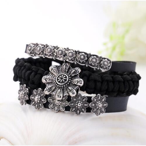 Hot fashion 3 pcs sets bracelets designed Bohemian bracelet black brwon leather cord bracelet Jewelry high quality woman jewely