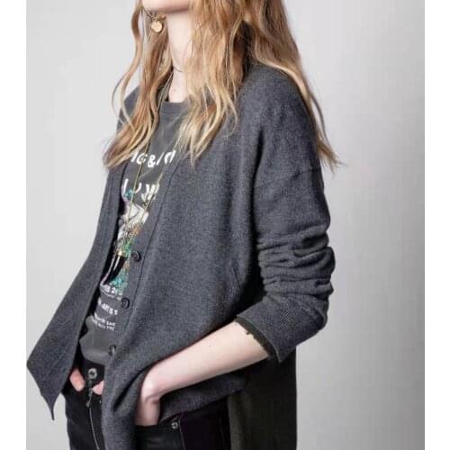 Women Sweater 2021 Fall/winter V-neck Color-blocking Loose Cashmere Sweater Top