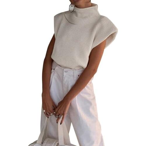 Women Short Sleeve High Collar Top Fashion Solid Color Top Stylish Sweater for Ladies