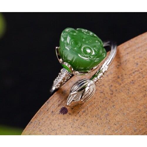 Hot Sale 100% Real 925 Sterling Silver Vintage Gems Ring for Women Handmade Natural Jasper Ring Fine Jewelry For Birthday gift