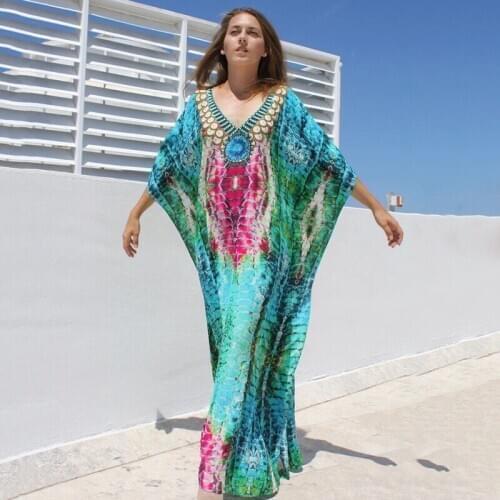 Maxi Beach Boho Dress Plus size Beach Cover up Pareos de Playa Mujer Robe De Plage Bikini cover up