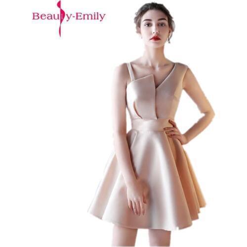 Beauty Emily Champagne A-Line Sexy Short Evening Party Prom Dresses 2019 Girl Dresses Sleeveless Formal Occasion Evening Gowns