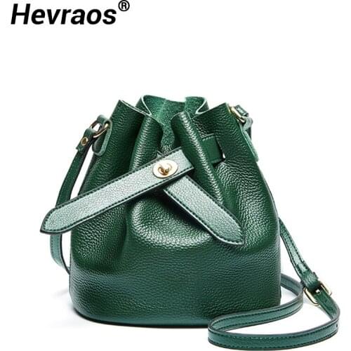 100% Genuine Leather Women Handbag Small Bucket Female Crossbody Messenger Bag Korean Style Bag For Girls Luxury Shoulder Bags