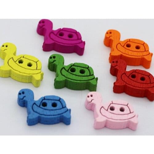 100pcs creative cartoon tortoise colorful 2holes wood buttons 12*19mm decorative boutons fantaisie sewing decorative buttons