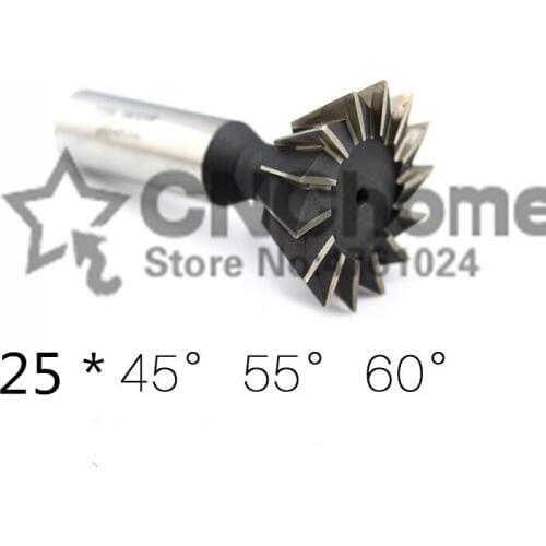 2PCS 25*45/25*55/25*60 degrees high speed steel straight shank dovetail milling cutter, HSS straight shank milling cutter