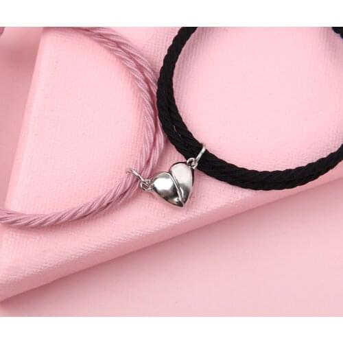 2 Pcs Couple Charm Bracelet For Women Heart magnet Key Lock Link Wrist Chain Best Friend Armband Aesthetic Jewelry Gift Egirl