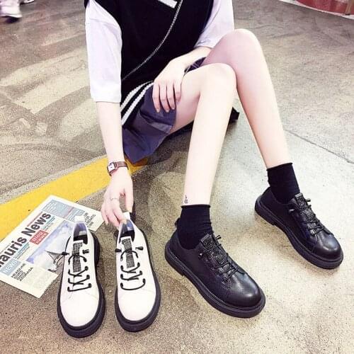 2021 Spring/Autumn Flat-soled Non-slip Leather Flats with Thick-soled Straps Black Single-shoe Casual Shoes